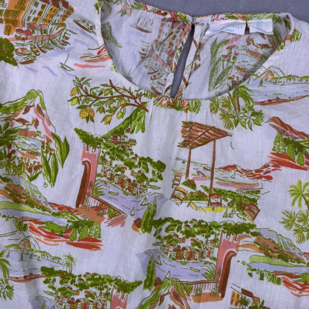 Cynthia Rowley Womens 100% Linen Mediterranean Coastal Print Crop Top Small